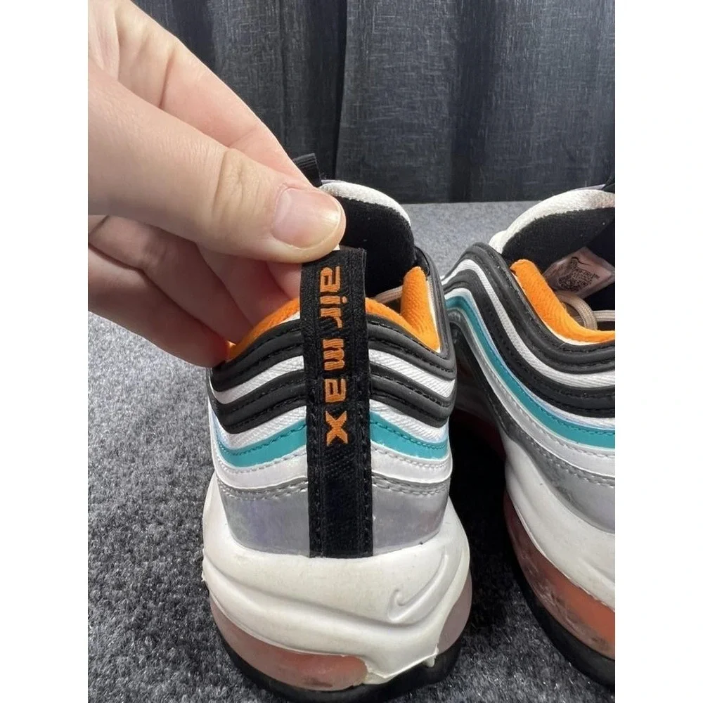 Nike Air Max 97 Shoes Youth Size 6.5Y Silver‎ Teal Orange Sneakers CW0989-001